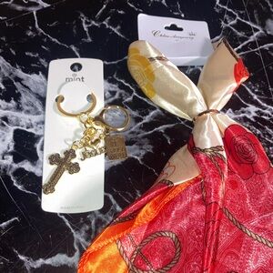 Red and Gold Scarf with Keychain Set